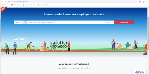 Interface du site : https://inclusion.beta.gouv.fr/ 