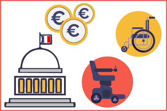 Assemblée nationale pièces d’euro et 2 dessins de fauteuils roulants